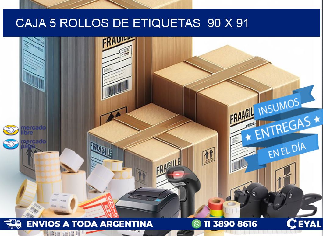 CAJA 5 ROLLOS DE ETIQUETAS 90 x 91