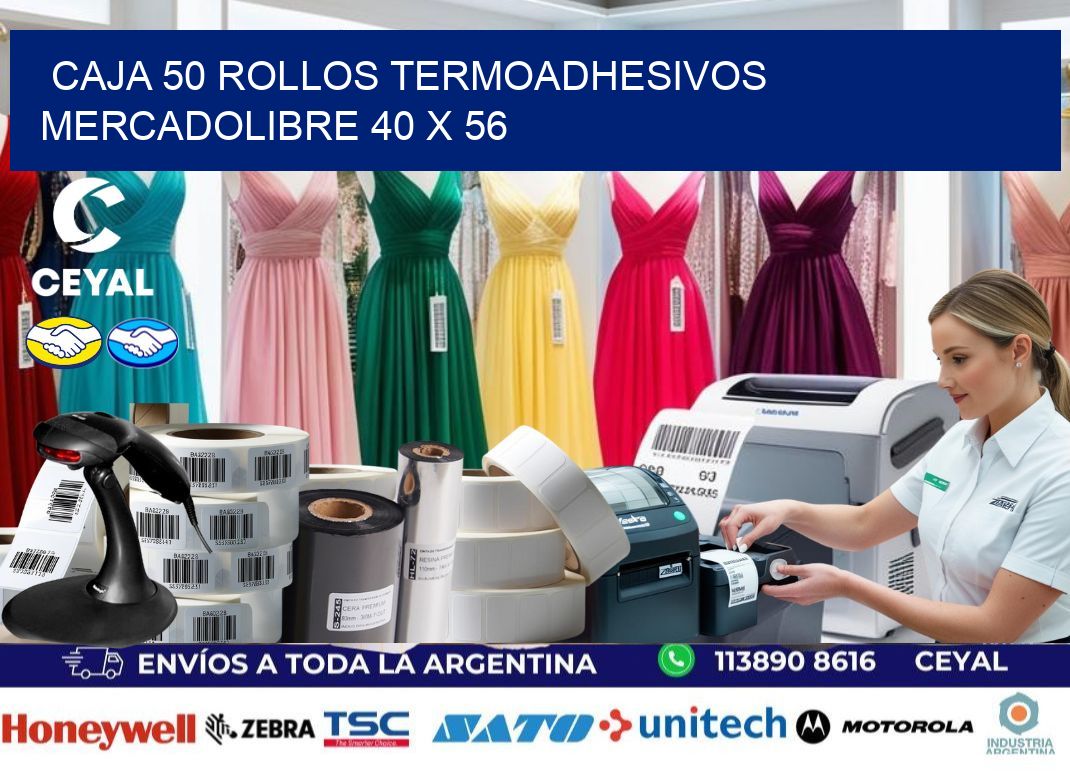 CAJA 50 ROLLOS TERMOADHESIVOS MERCADOLIBRE 40 x 56