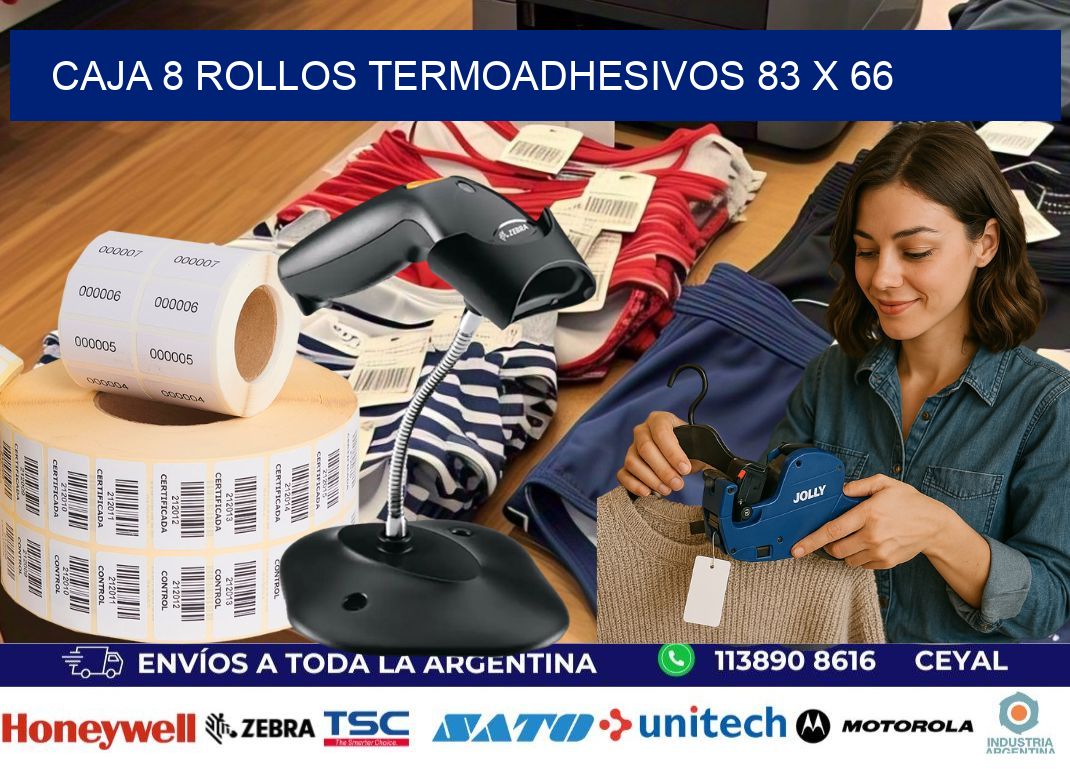 CAJA 8 ROLLOS TERMOADHESIVOS 83 x 66
