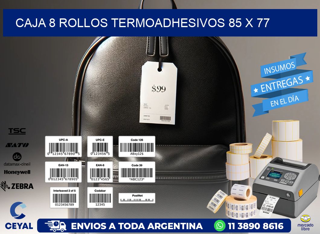 CAJA 8 ROLLOS TERMOADHESIVOS 85 x 77