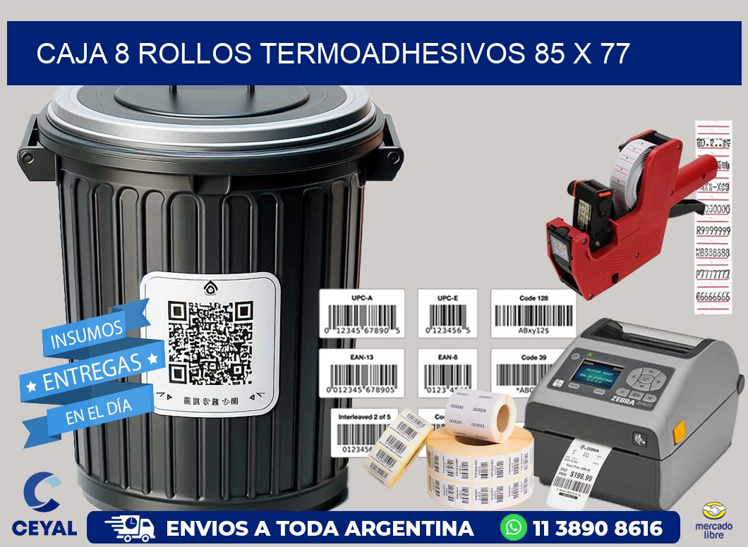 CAJA 8 ROLLOS TERMOADHESIVOS 85 x 77