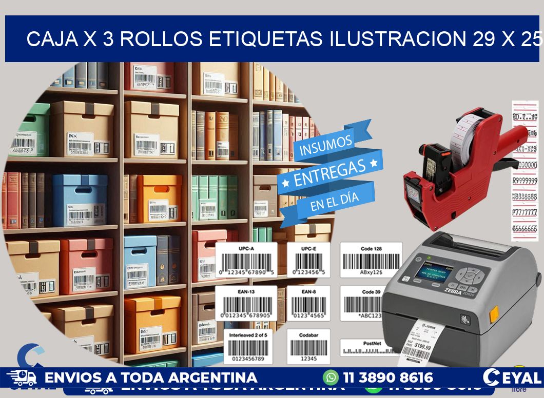 Caja X 3 Rollos Etiquetas Ilustracion 29 x 25