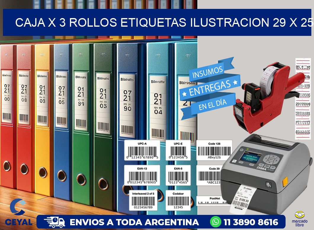 Caja X 3 Rollos Etiquetas Ilustracion 29 x 25