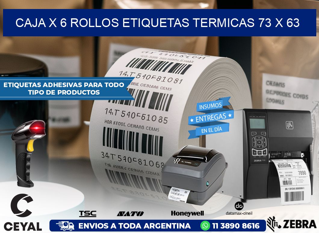 Caja X 6 Rollos Etiquetas termicas 73 x 63