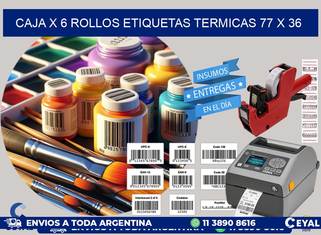 Caja X 6 Rollos Etiquetas termicas 77 x 36