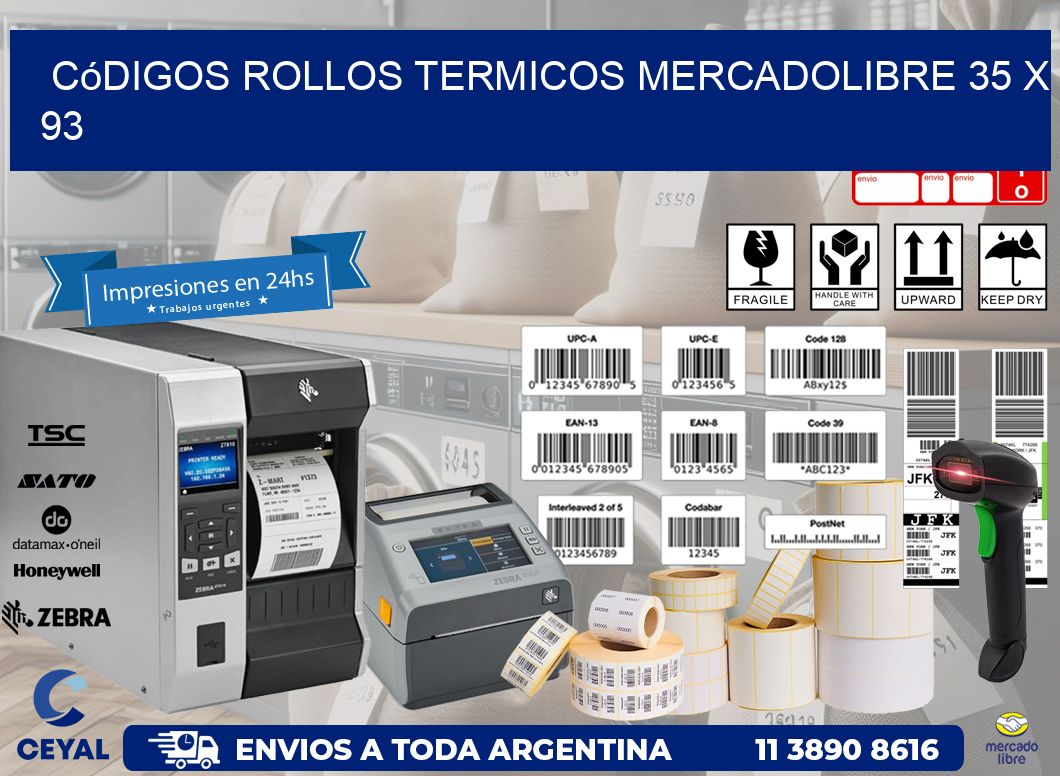 Códigos ROLLOS TERMICOS MERCADOLIBRE 35 x 93