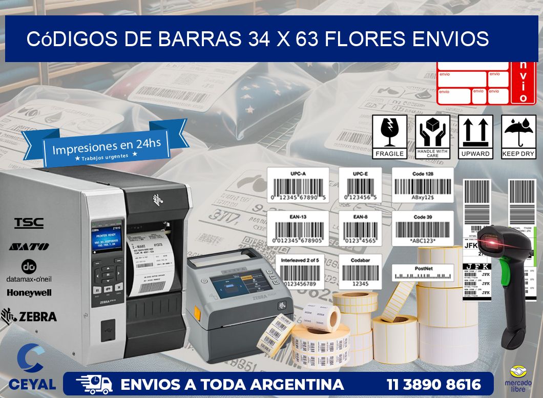 Códigos de Barras 34 x 63 flores envios