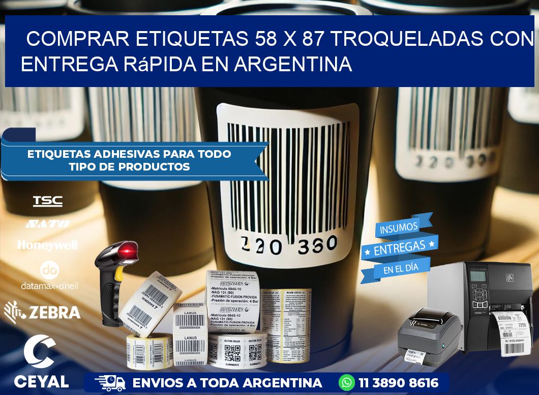Comprar etiquetas 58 x 87 troqueladas con entrega rápida en Argentina