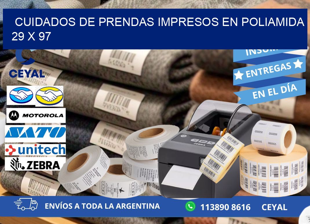Cuidados de prendas impresos en poliamida 29 x 97