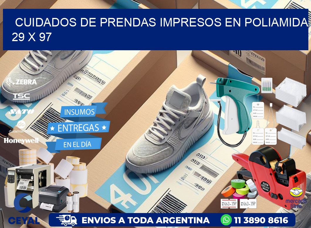 Cuidados de prendas impresos en poliamida  29 x 97