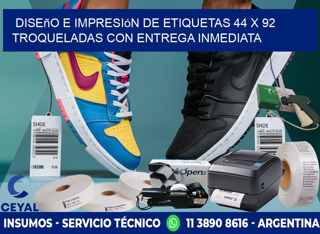 Diseño e impresión de etiquetas 44 x 92 troqueladas con entrega inmediata