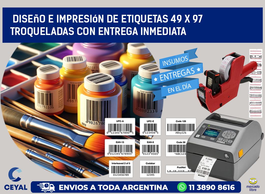Diseño e impresión de etiquetas 49 x 97 troqueladas con entrega inmediata