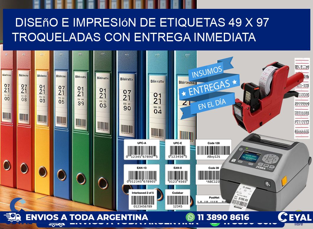 Diseño e impresión de etiquetas 49 x 97 troqueladas con entrega inmediata
