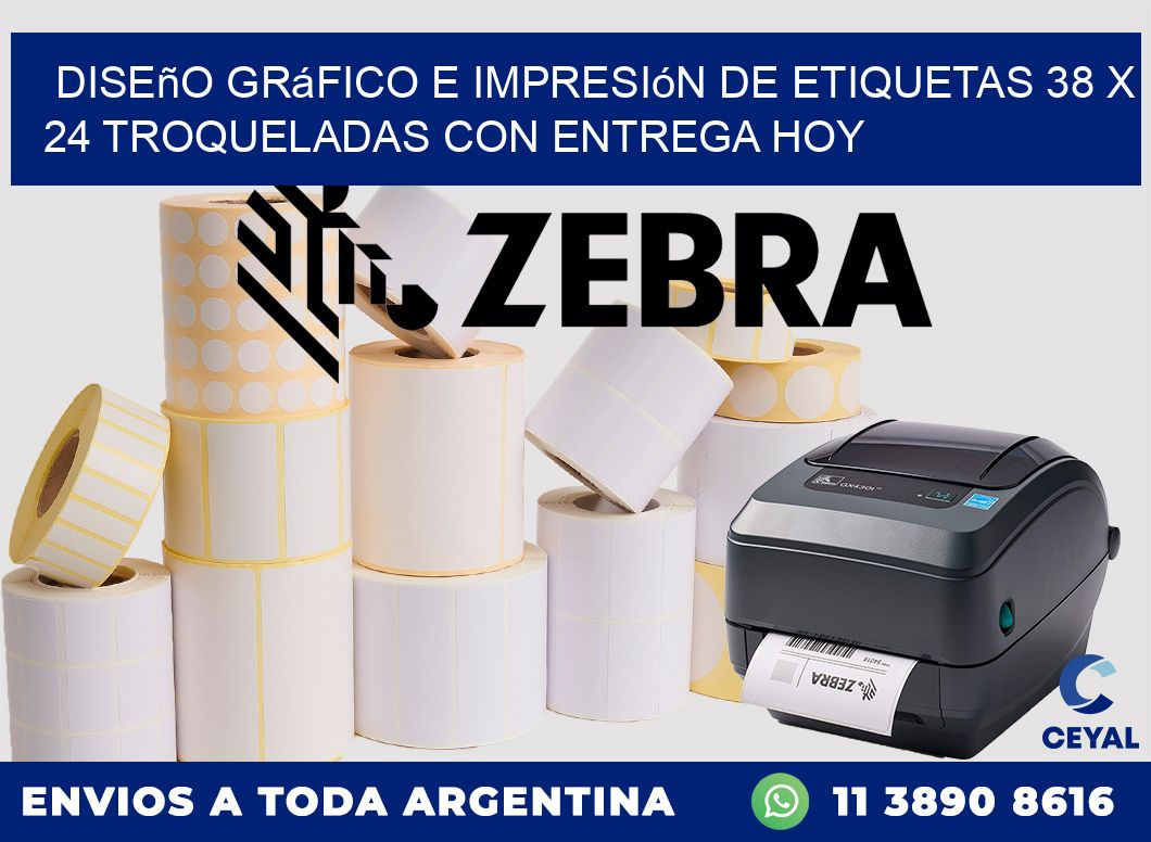 Diseño gráfico e impresión de etiquetas 38 x 24 troqueladas con entrega hoy
