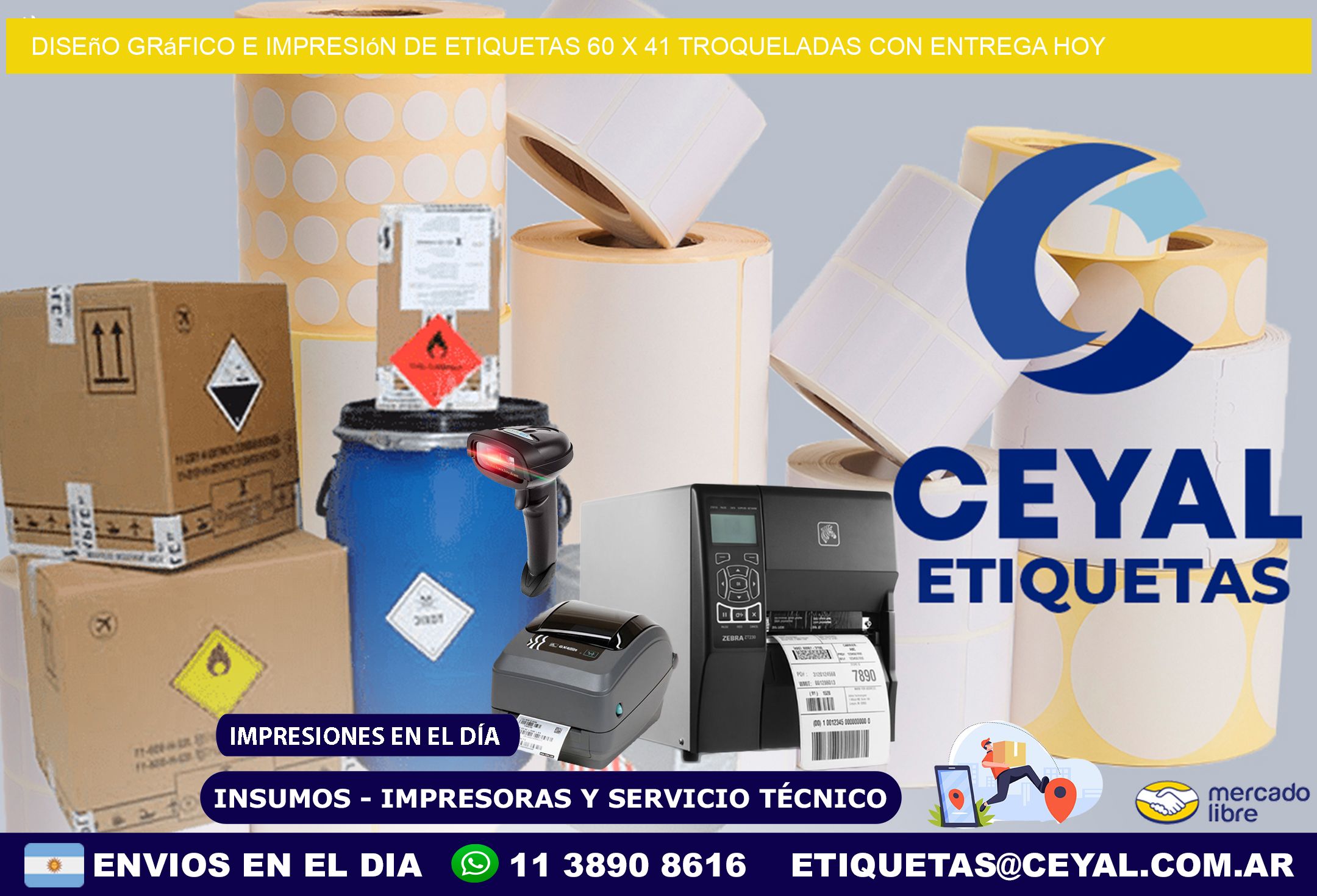 Diseño gráfico e impresión de etiquetas 60 x 41 troqueladas con entrega hoy