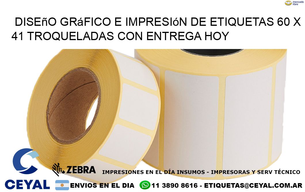Diseño gráfico e impresión de etiquetas 60 x 41 troqueladas con entrega hoy
