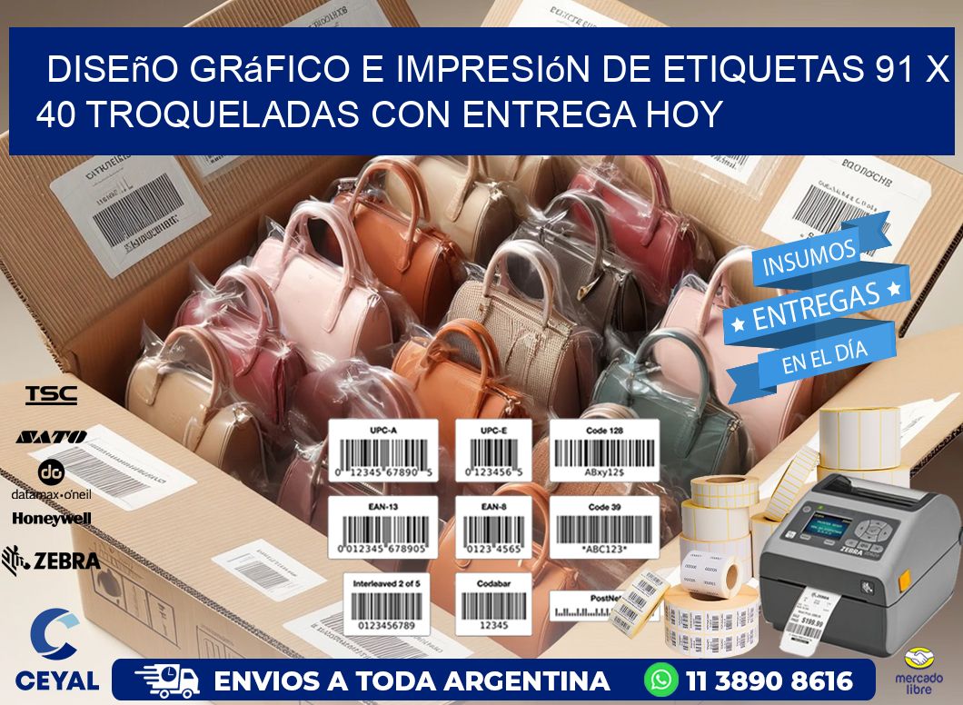 Diseño gráfico e impresión de etiquetas 91 x 40 troqueladas con entrega hoy