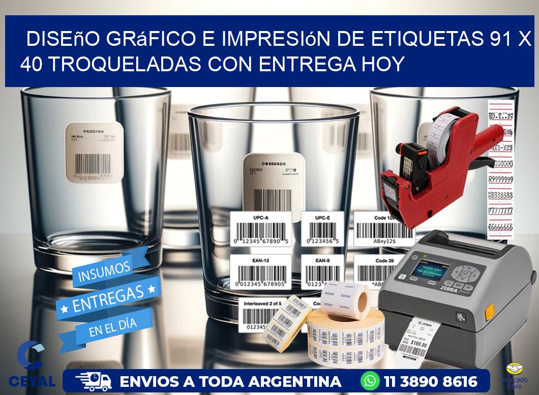 Diseño gráfico e impresión de etiquetas 91 x 40 troqueladas con entrega hoy