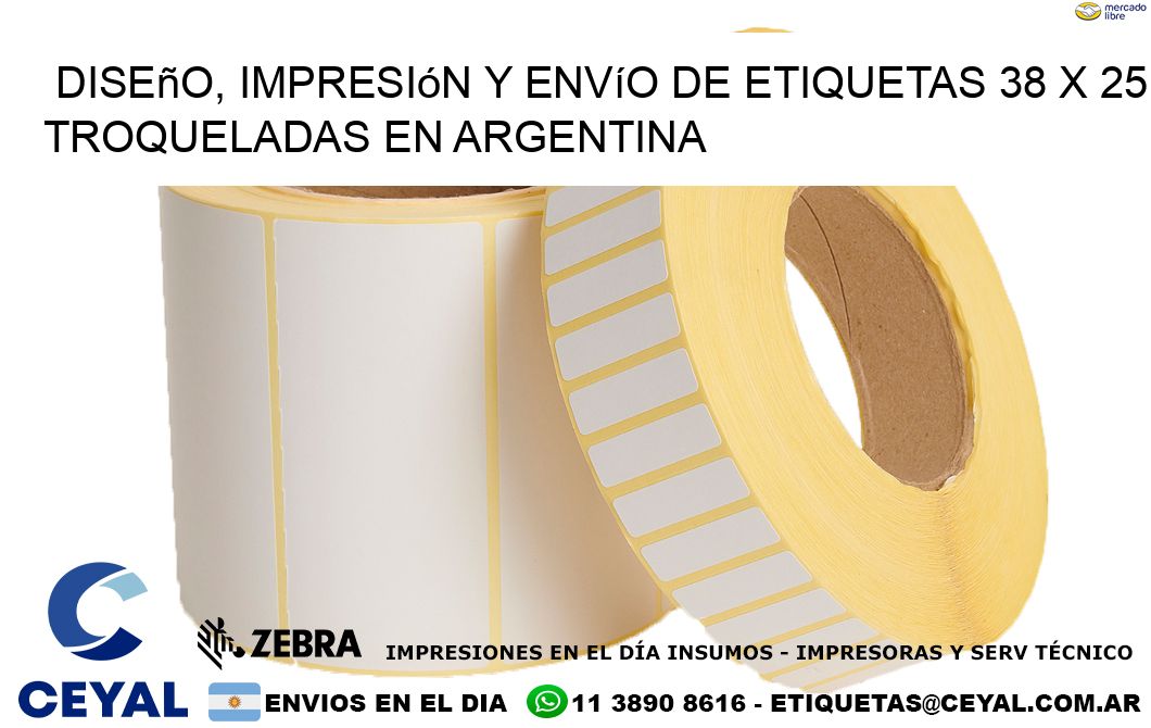Diseño, impresión y envío de etiquetas 38 x 25 troqueladas en Argentina