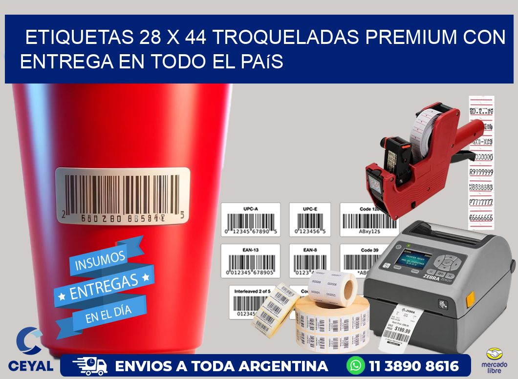 Etiquetas 28 x 44 troqueladas premium con entrega en todo el país
