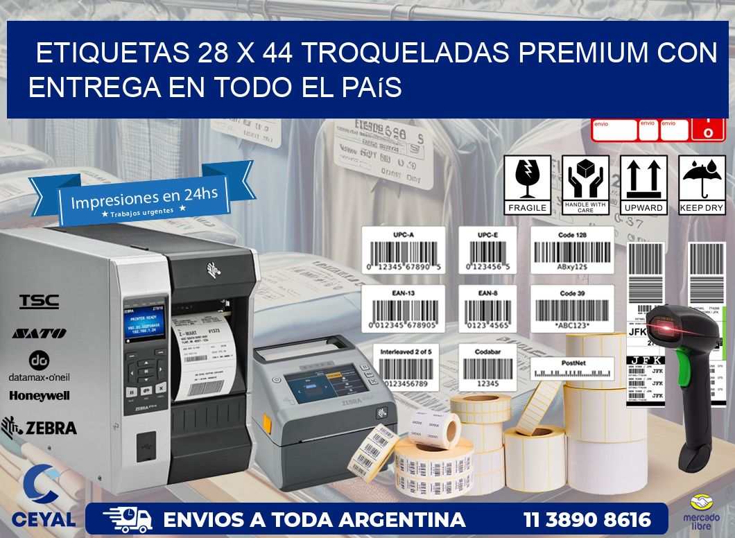 Etiquetas 28 x 44 troqueladas premium con entrega en todo el país