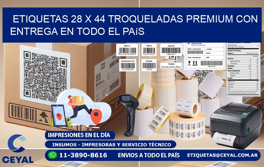 Etiquetas 28 x 44 troqueladas premium con entrega en todo el país