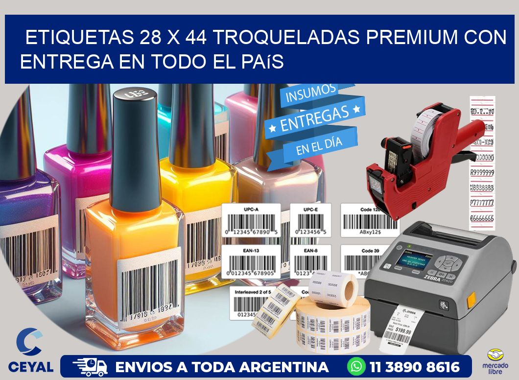 Etiquetas 28 x 44 troqueladas premium con entrega en todo el país