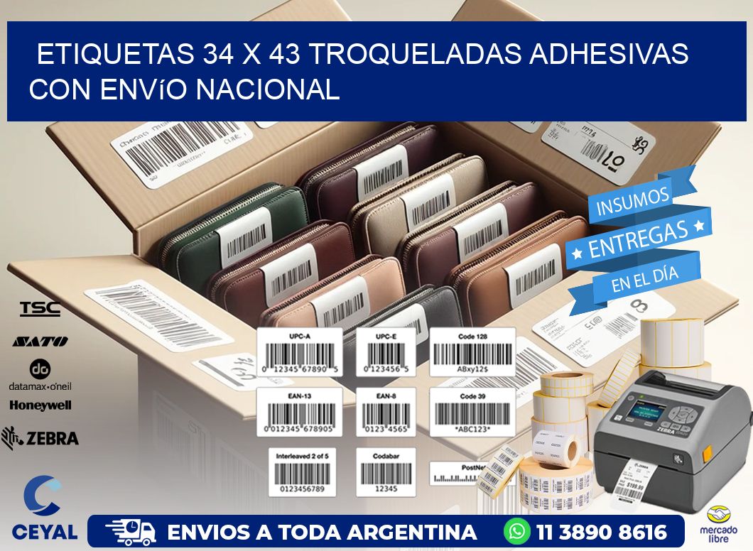 Etiquetas 34 x 43 troqueladas adhesivas con envío nacional