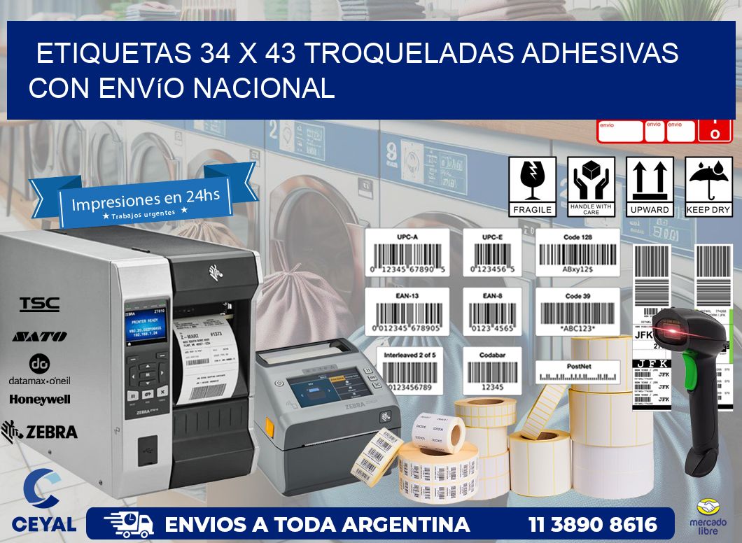 Etiquetas 34 x 43 troqueladas adhesivas con envío nacional