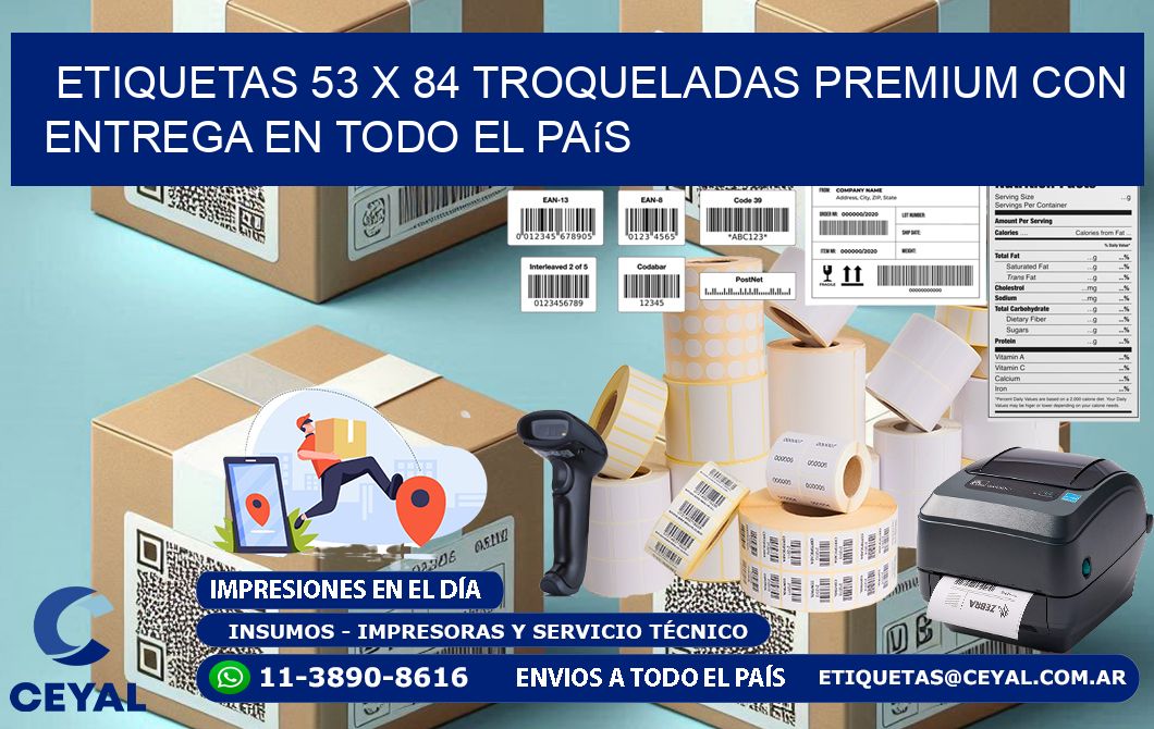 Etiquetas 53 x 84 troqueladas premium con entrega en todo el país
