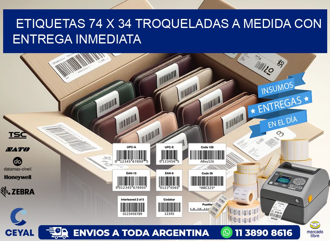 Etiquetas 74 x 34 troqueladas a medida con entrega inmediata