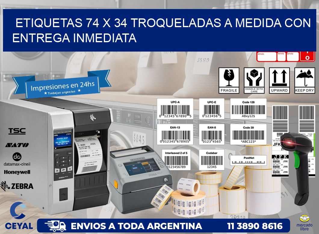 Etiquetas 74 x 34 troqueladas a medida con entrega inmediata
