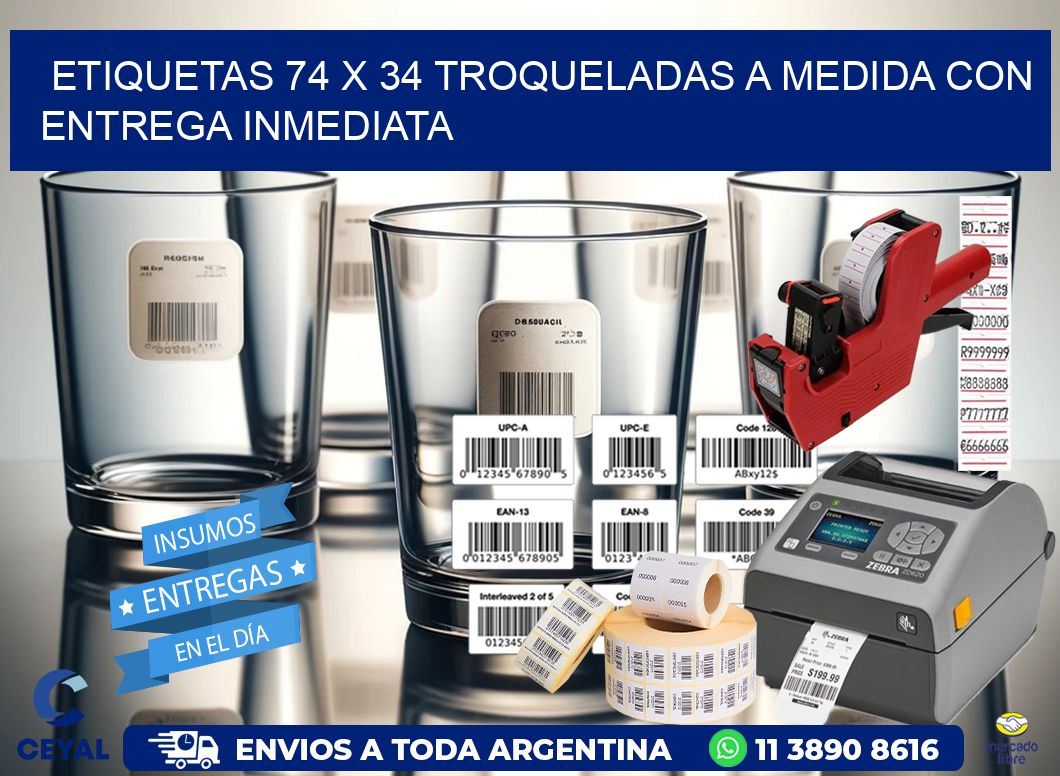 Etiquetas 74 x 34 troqueladas a medida con entrega inmediata