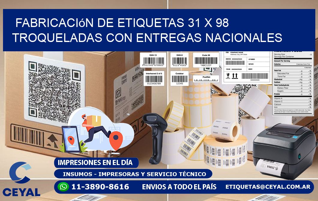 Fabricación de etiquetas 31 x 98 troqueladas con entregas nacionales