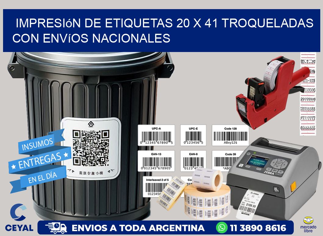 Impresión de etiquetas 20 x 41 troqueladas con envíos nacionales