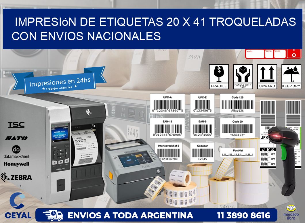 Impresión de etiquetas 20 x 41 troqueladas con envíos nacionales