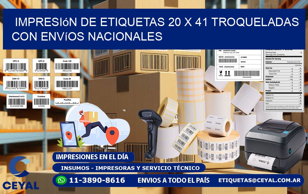 Impresión de etiquetas 20 x 41 troqueladas con envíos nacionales