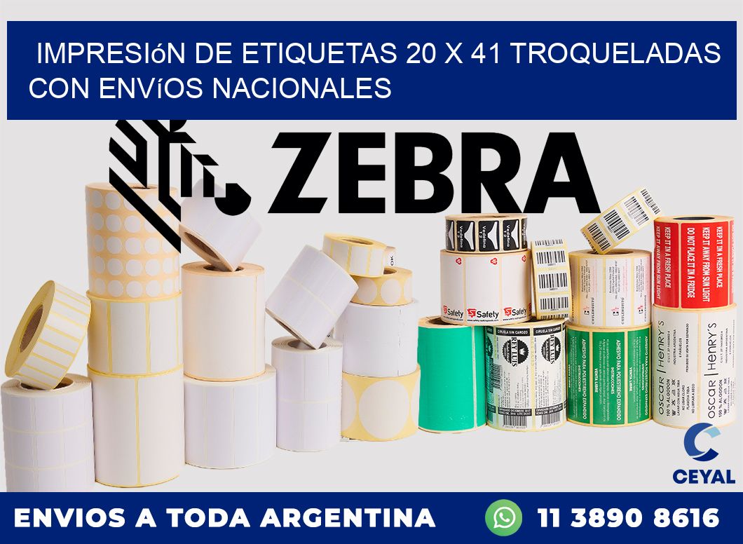 Impresión de etiquetas 20 x 41 troqueladas con envíos nacionales