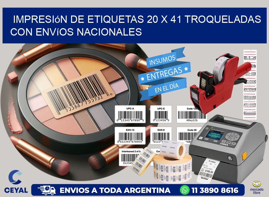 Impresión de etiquetas 20 x 41 troqueladas con envíos nacionales