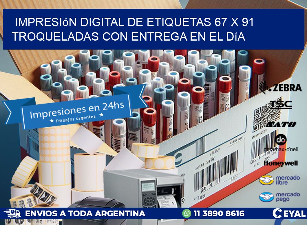 Impresión digital de etiquetas 67 x 91 troqueladas con entrega en el día