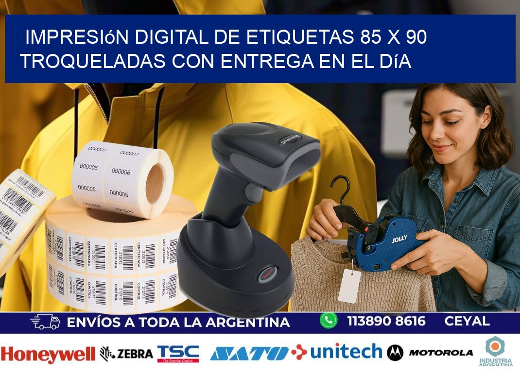 Impresión digital de etiquetas 85 x 90 troqueladas con entrega en el día