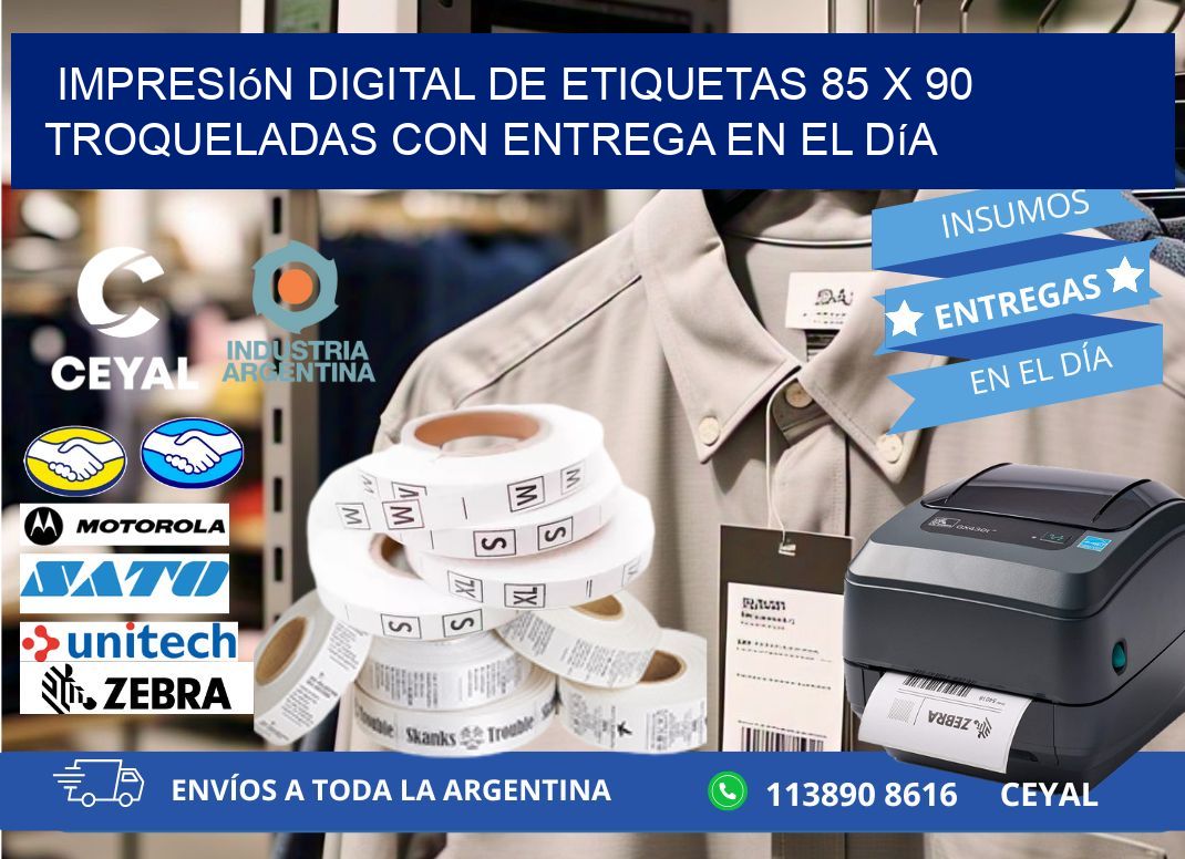 Impresión digital de etiquetas 85 x 90 troqueladas con entrega en el día