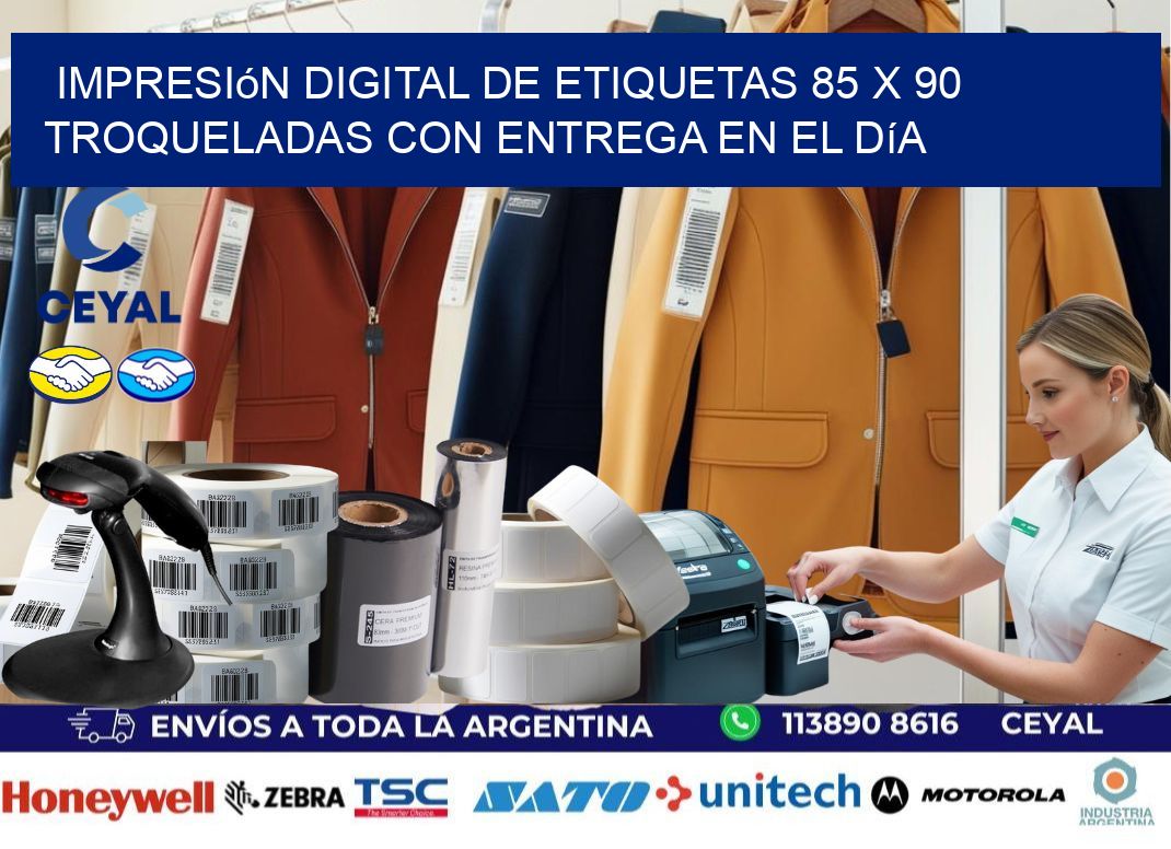 Impresión digital de etiquetas 85 x 90 troqueladas con entrega en el día