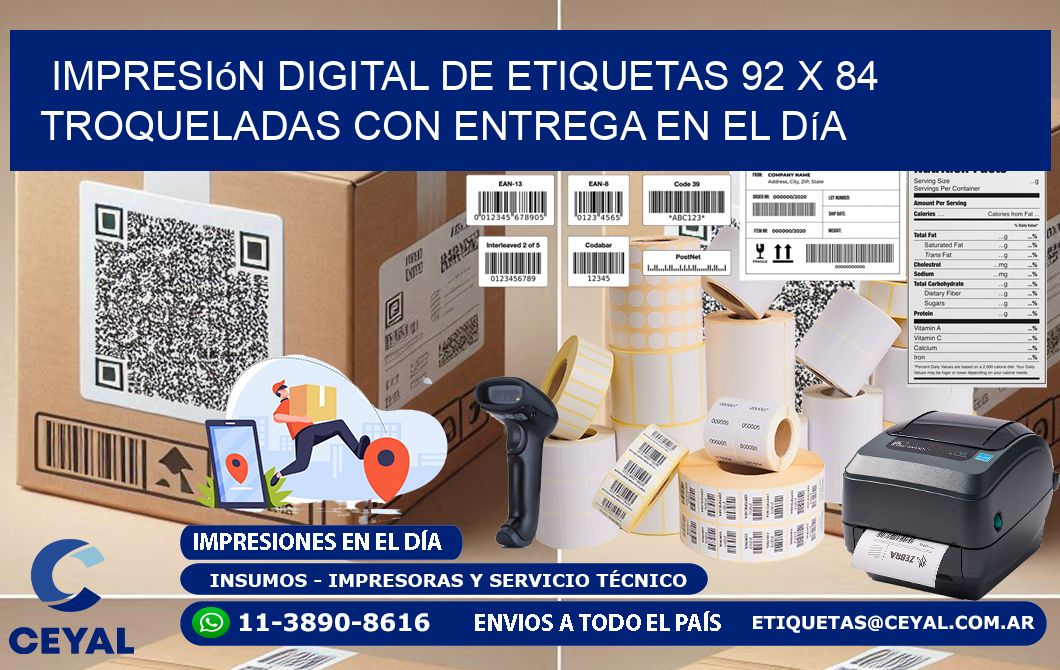 Impresión digital de etiquetas 92 x 84 troqueladas con entrega en el día