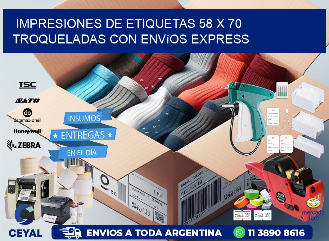 Impresiones de etiquetas 58 x 70 troqueladas con envíos express
