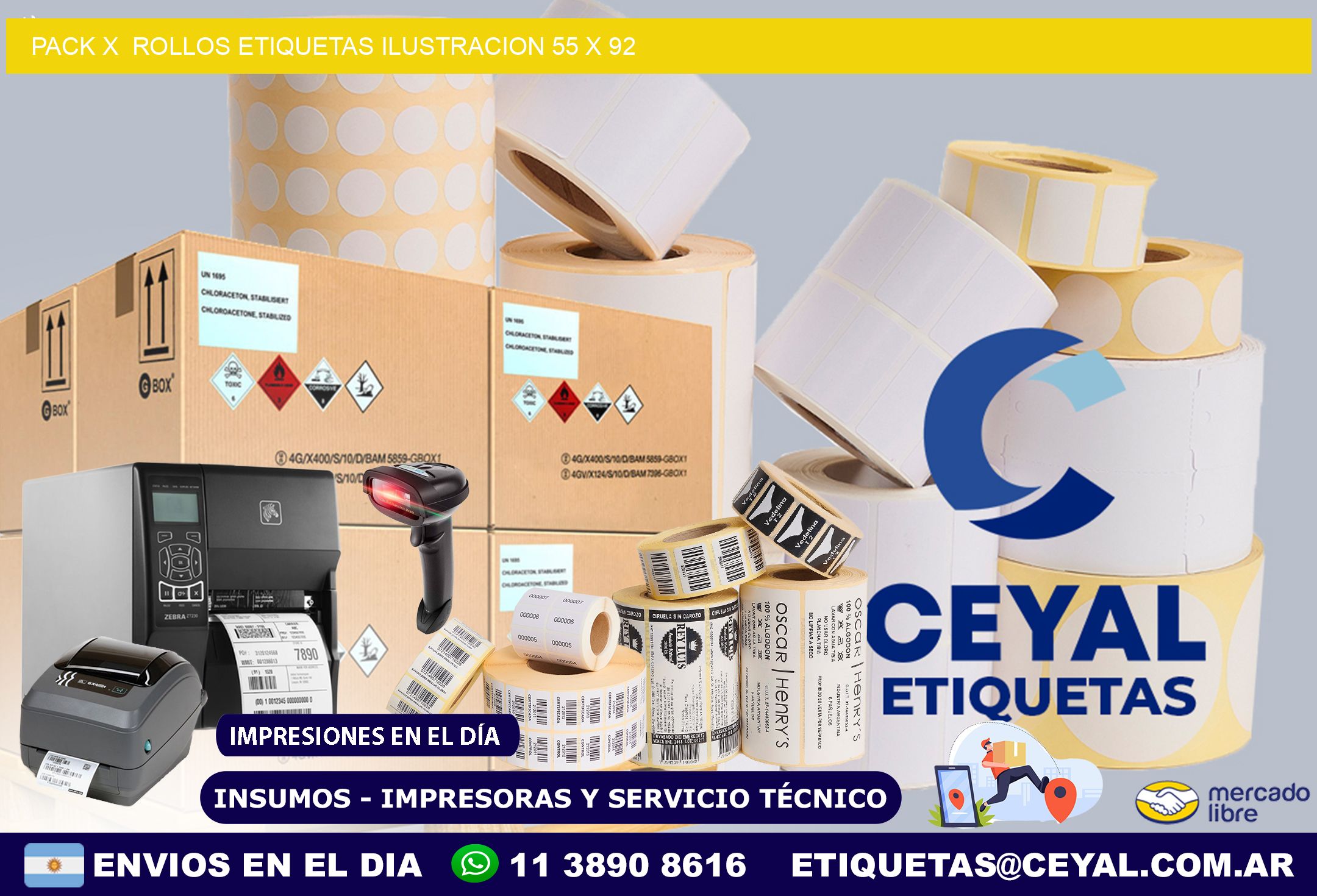 Pack X  Rollos Etiquetas Ilustracion 55 x 92