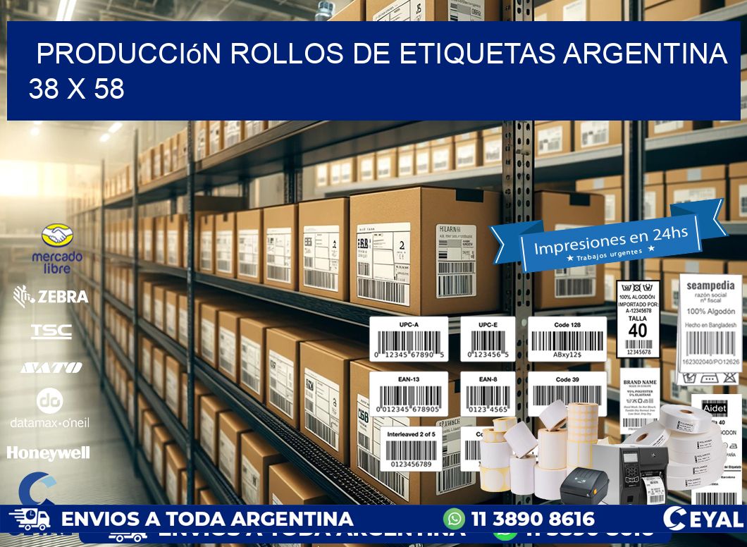 Producción ROLLOS DE ETIQUETAS ARGENTINA 38 x 58