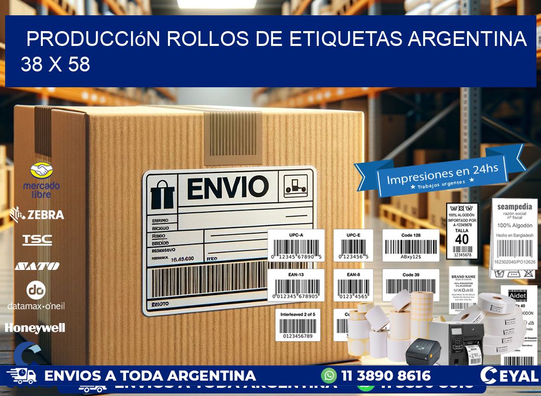 Producción ROLLOS DE ETIQUETAS ARGENTINA 38 x 58
