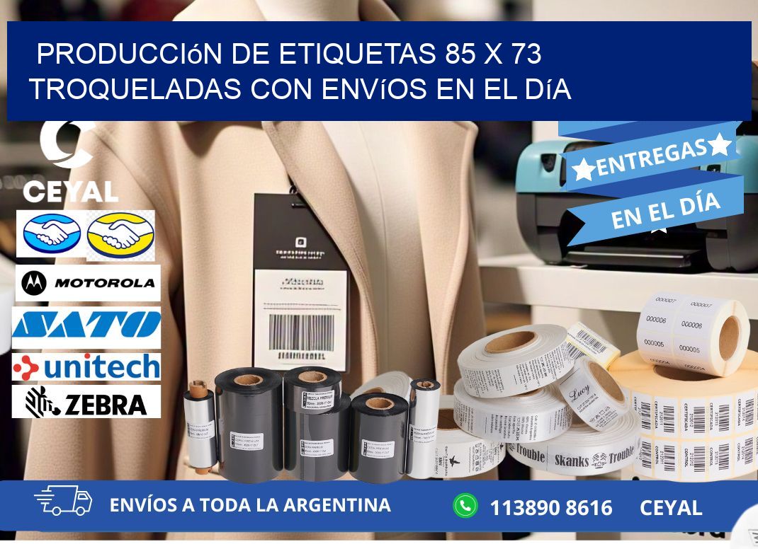 Producción de etiquetas 85 x 73 troqueladas con envíos en el día