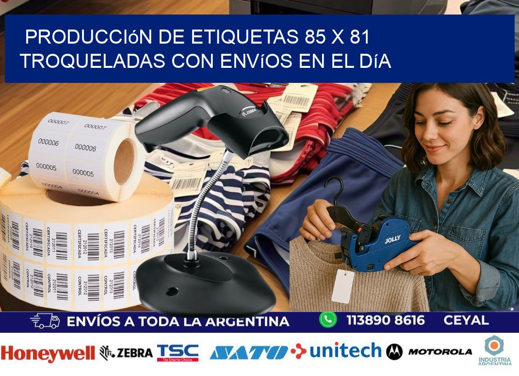 Producción de etiquetas 85 x 81 troqueladas con envíos en el día